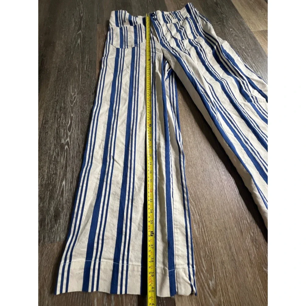 Sugarlips Striped Wide Leg Pants Womens XL Blue White High Rise Pockets
